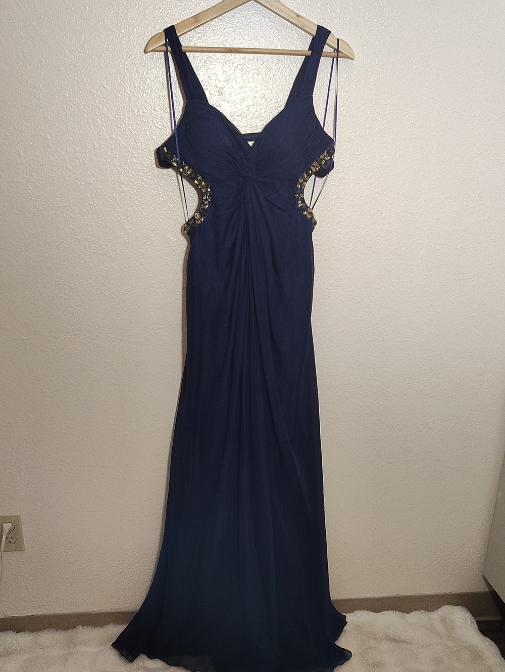 La Femme Dark Navy Blue Gem Dress